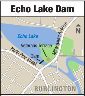 Echo Lake map in Burlington with dam